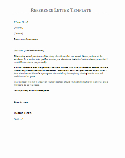 Letter Of Recommendation Templates Word Unique 10 Reference Letter Samples
