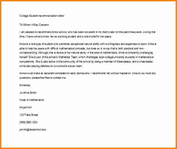 Letter Of Recommendations Template Beautiful 5 College Letter Of Re Mendation Sample for Student