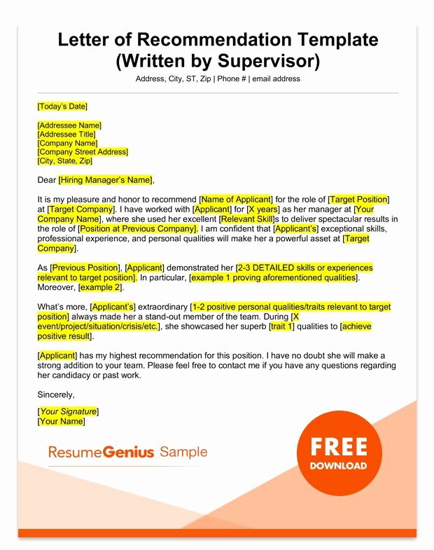 Letter Of Recommendations Template Fresh Letter Of Re Mendation Samples &amp; Templates for