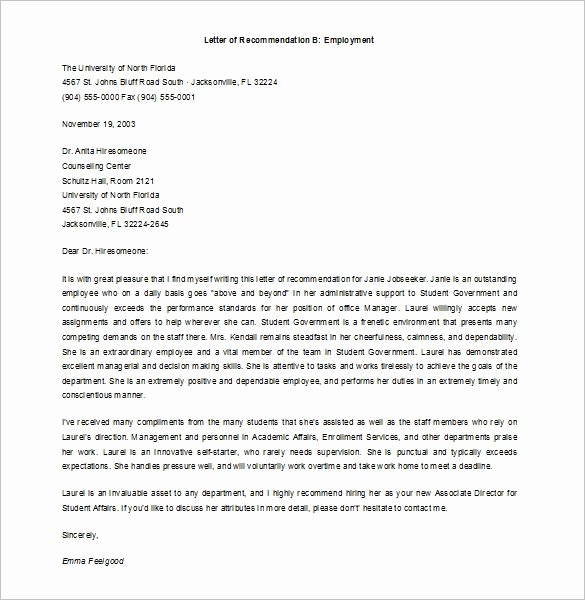Letter Of Recommendations Template Inspirational Job Re Mendation Letter Templates 15 Sample Examples
