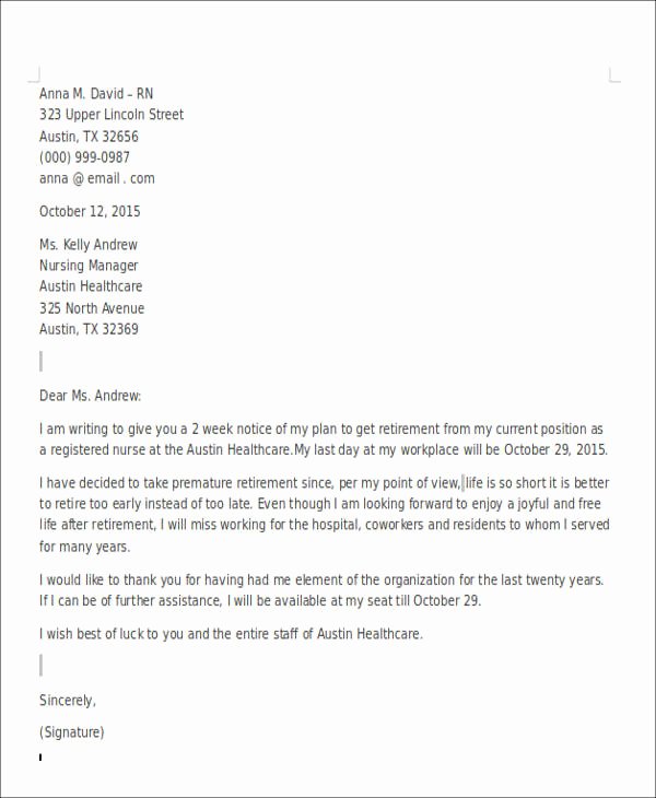 Letter Of Retirement Template Elegant Nurses Resignation Letter Samples