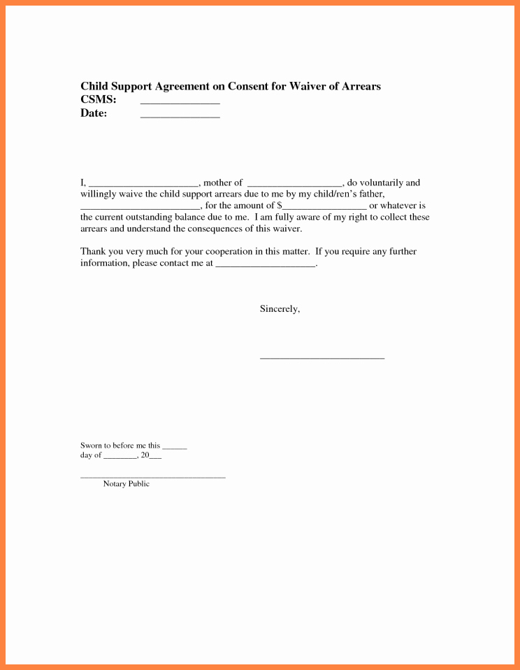 Letter Of Support Template Fresh 9 Sample Child Support Agreement Letter Template