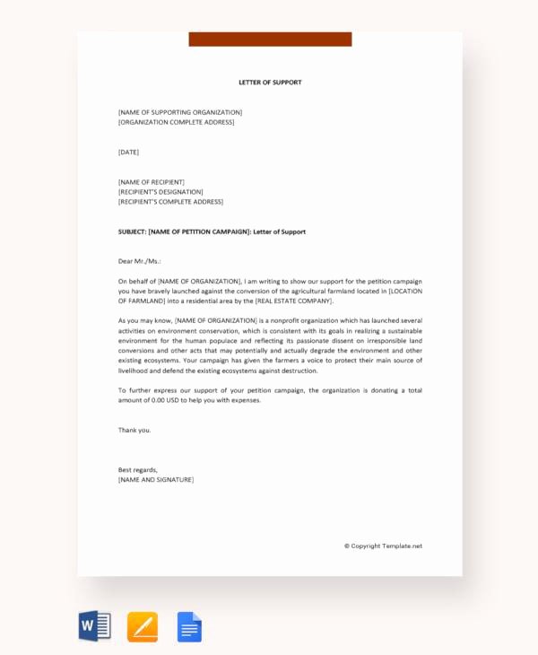 Letter Of Support Template Fresh Free11 Letter Of Support Templates In Free Samples