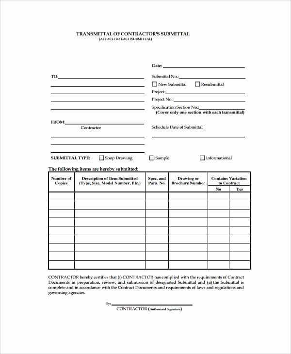 Letter Of Transmittal Template Construction Awesome 8 Sample Submittal Transmittal forms Pdf Word