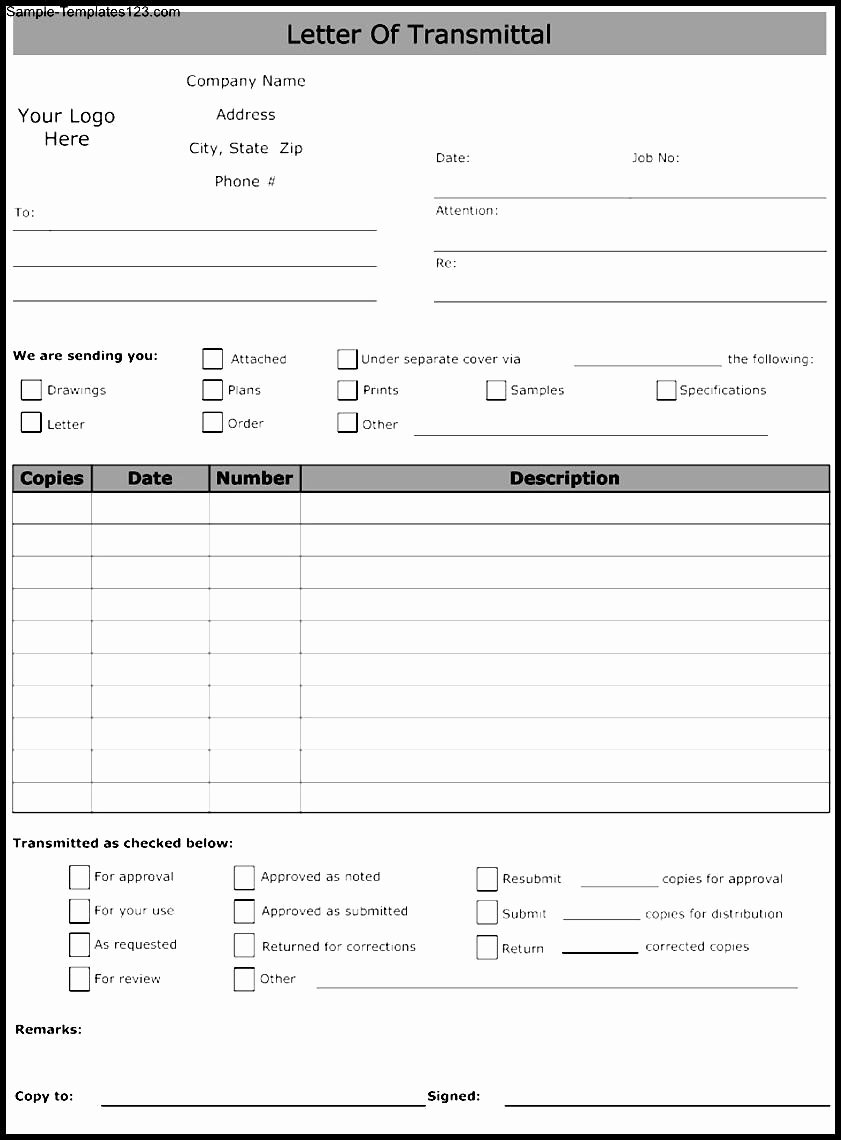 Letter Of Transmittal Template Construction Lovely Letter Of Transmittal form Template Sample Templates