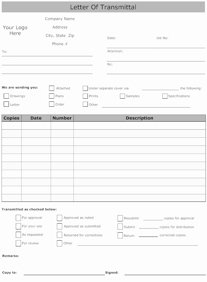 Letter Of Transmittal Template Construction New Example Image Letter Of Transmittal form