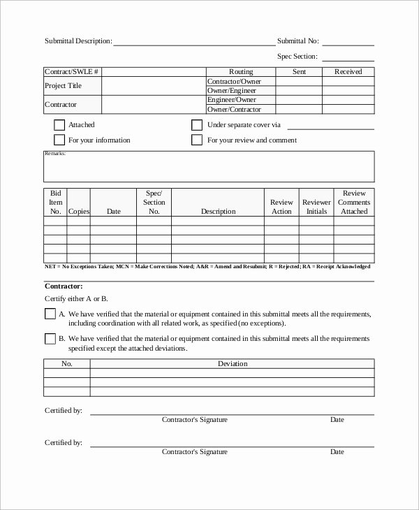 Letter Of Transmittal Template Construction Unique Sample Transmittal form 9 Examples In Pdf