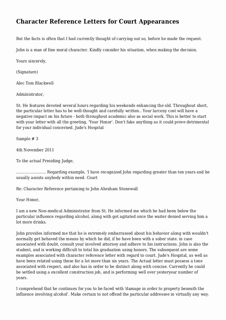Letter to Court Template Awesome Character Reference Letters for Court Appearances