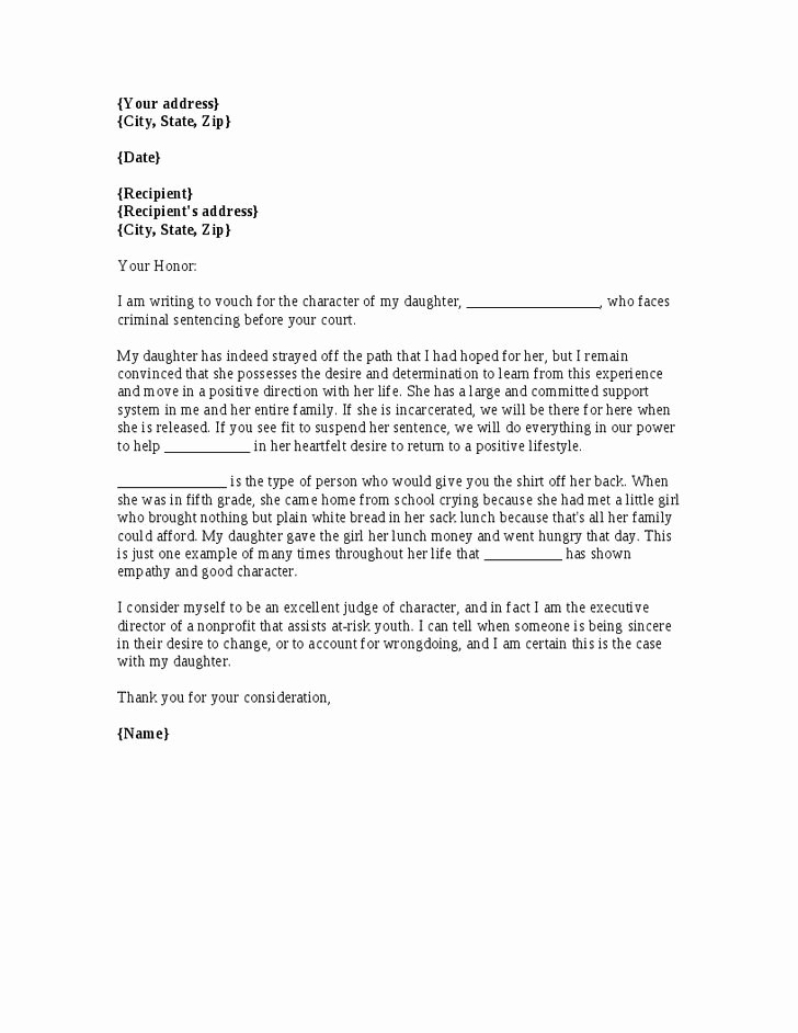 Letter to Court Template Elegant A Template for A Personal Character Reference From A