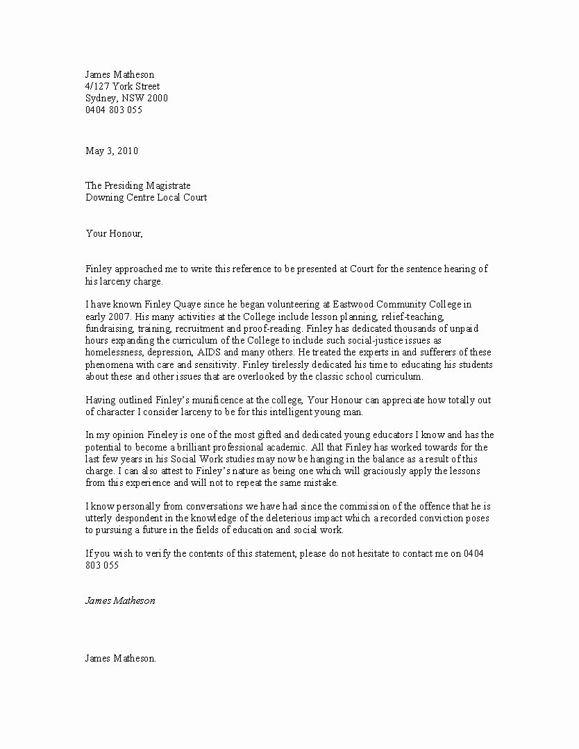 Letter to Court Template Lovely Character Reference Letter Template for Family Court