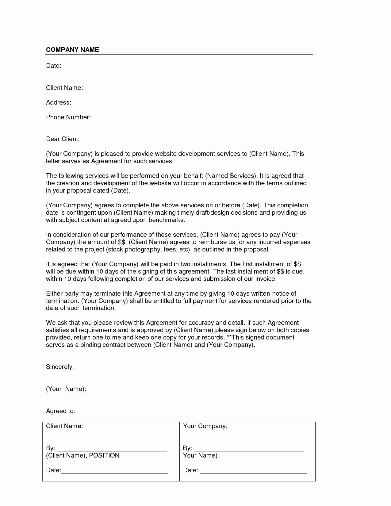 Letters Of Agreement Templates Awesome Free Printable Letter Of Agreement form Generic