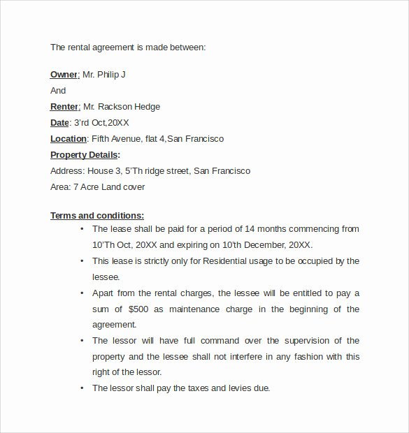 Letters Of Agreement Templates Beautiful Sample Rental Agreement Letter Template 13 Free