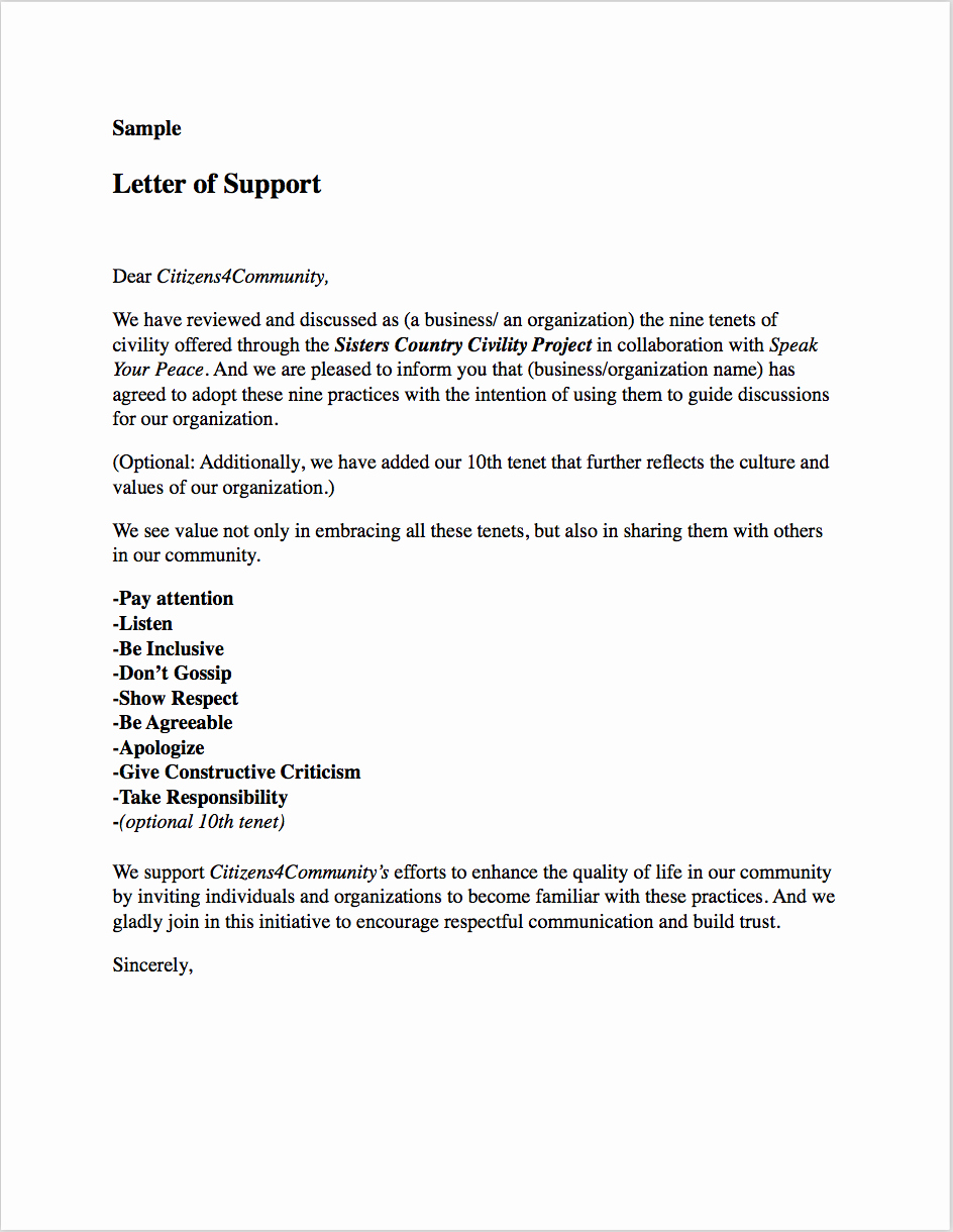 Letters Of Support Template Lovely Sample Resolutions Letters Pledges — Citizens4 Munity