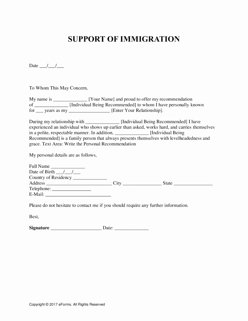 Letters Of Support Template New Letters Support for Immigration
