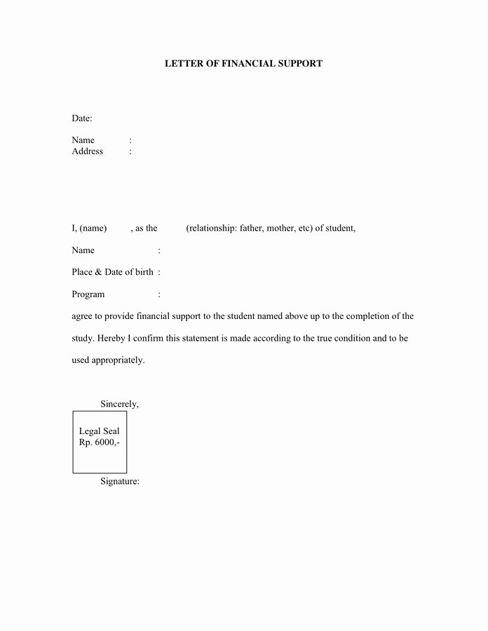 Letters Of Support Template New Sample Letter Of Financial Support Pdf Doc Page 1 Of 1