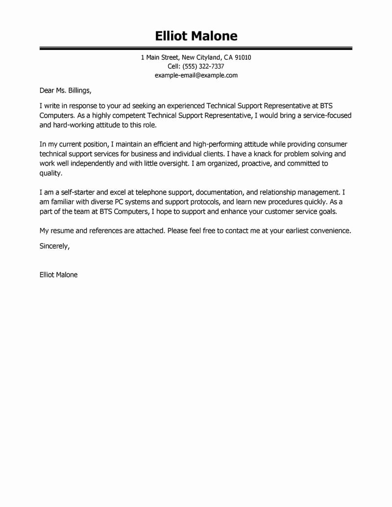 Letters Of Support Templates Fresh Best Technical Support Cover Letter Examples
