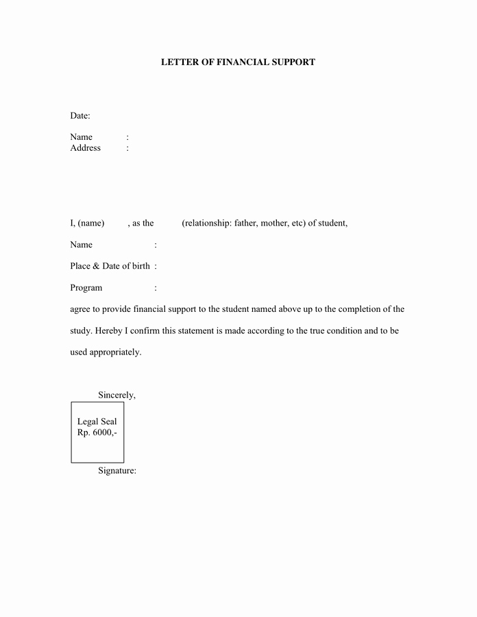 Letters Of Support Templates Luxury Sample Letter Of Financial Support Pdf Doc Page 1 Of 1