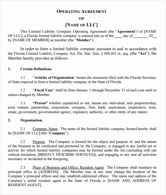 Llc Operating Agreement Template Pdf Inspirational Free 10 Sample Llc Operating Agreement Templates In