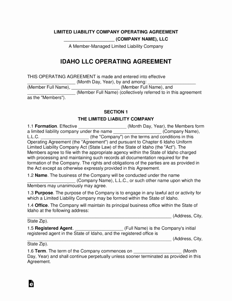 Llc Operating Agreement Template Pdf Unique Idaho Multi Member Llc Operating Agreement form