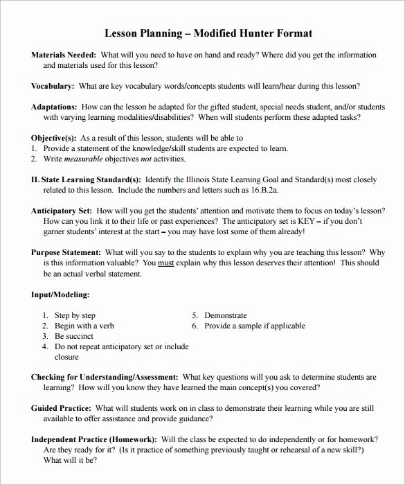 Madeline Hunter Lesson Plan Template Inspirational Sample Madeline Hunter Lesson Plan – 11 Documents In Pdf