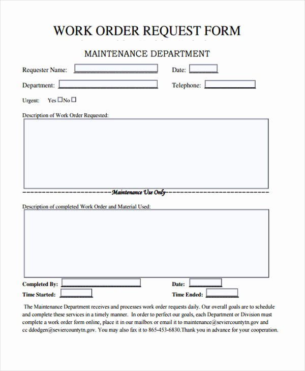 Maintenance Request form Template Inspirational Free 22 Work order form In Templates Pdf
