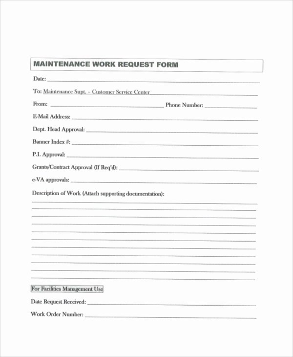 Maintenance Request form Template New Sample Work Request form 9 Examples In Word Pdf