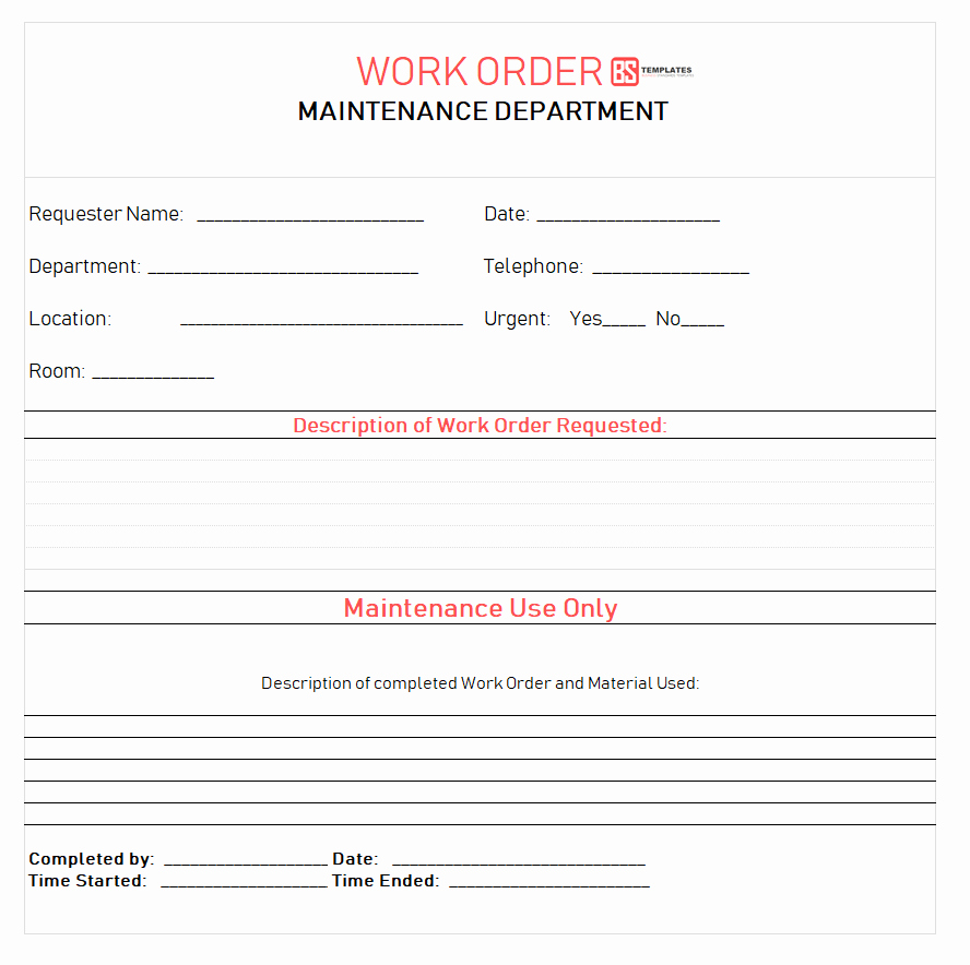 Maintenance Work order Template Awesome Work order
