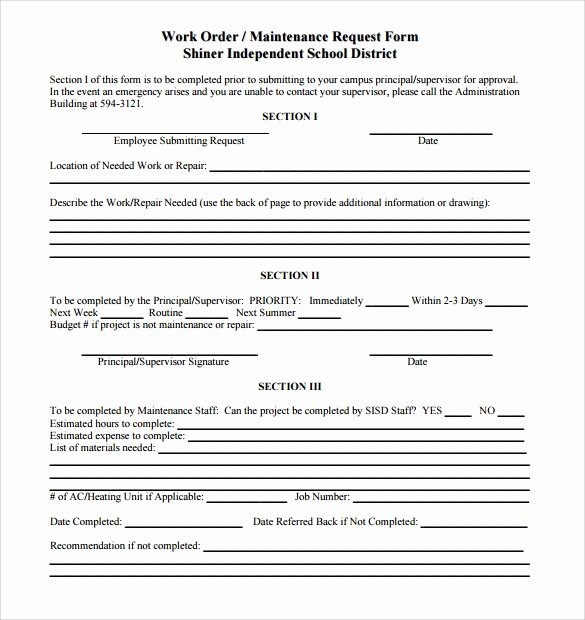Maintenance Work order Template Beautiful Sample Maintenance Work order form 5 Free Documents In Pdf