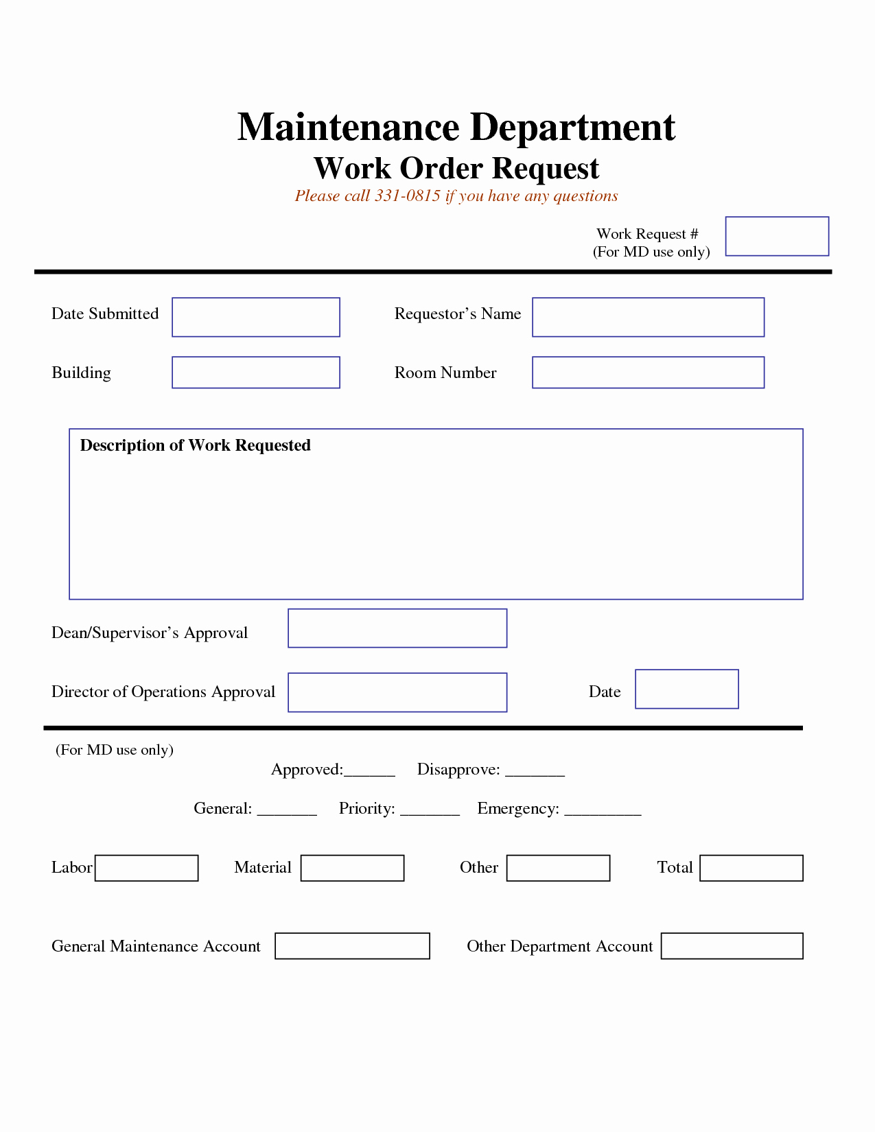 Maintenance Work order Template Elegant Work Request form