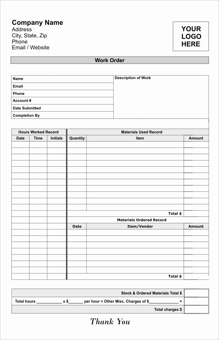 Maintenance Work order Template Fresh Template for Multi Part Work order forms Carbonless