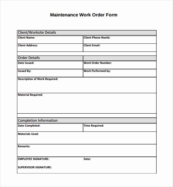 Maintenance Work order Template Inspirational Free 8 Sample Maintenance Work order forms In Pdf