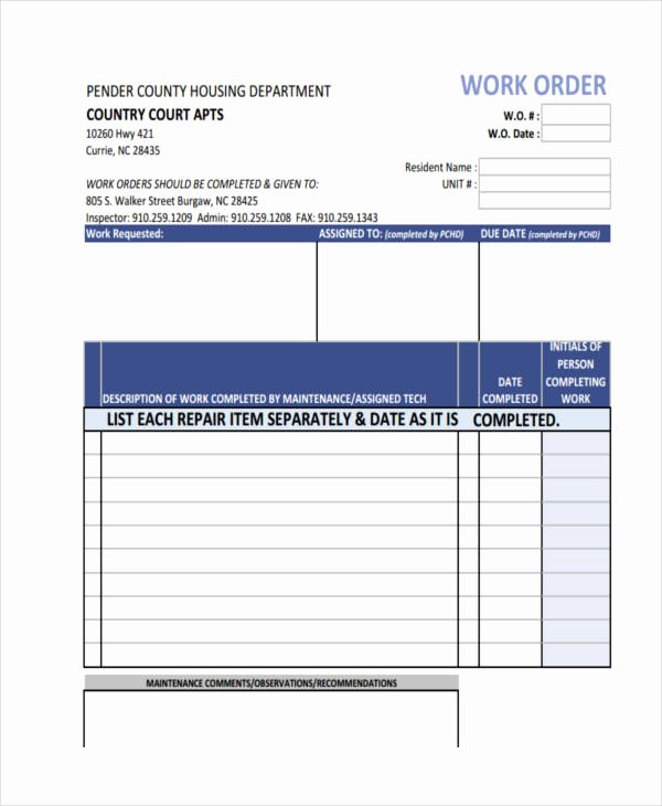 Maintenance Work order Template Unique 17 Work order formats