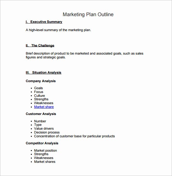 Marketing Plan Outline Template Elegant 7 Marketing Plan Outline Templates Doc Pdf Excel