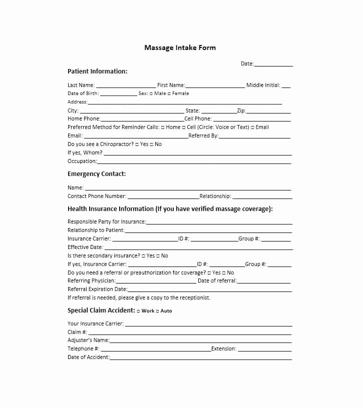Massage Intake form Template Best Of 59 Best Massage Intake forms for Any Client Printable