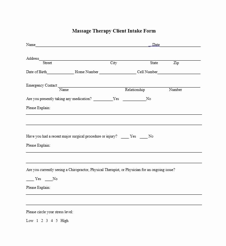Massage Intake form Template Best Of 59 Best Massage Intake forms for Any Client Printable