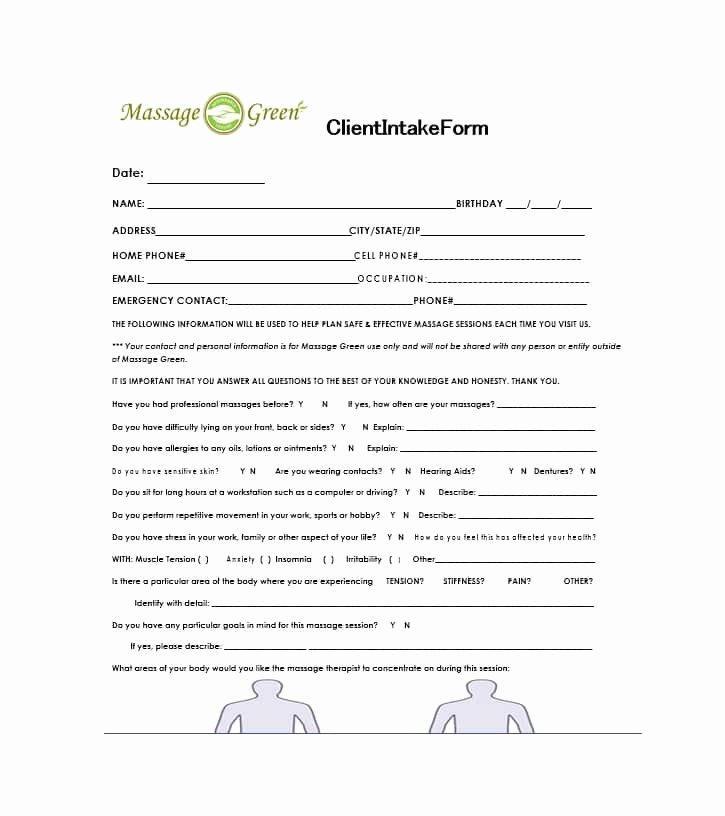 Massage Intake form Template Fresh 59 Best Massage Intake forms for Any Client Printable