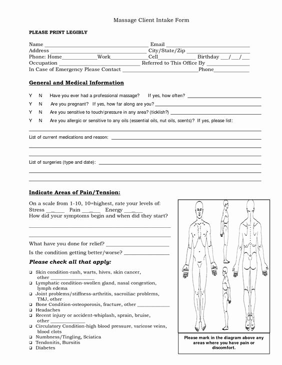 Massage Intake form Template Lovely Free Massage Intake forms