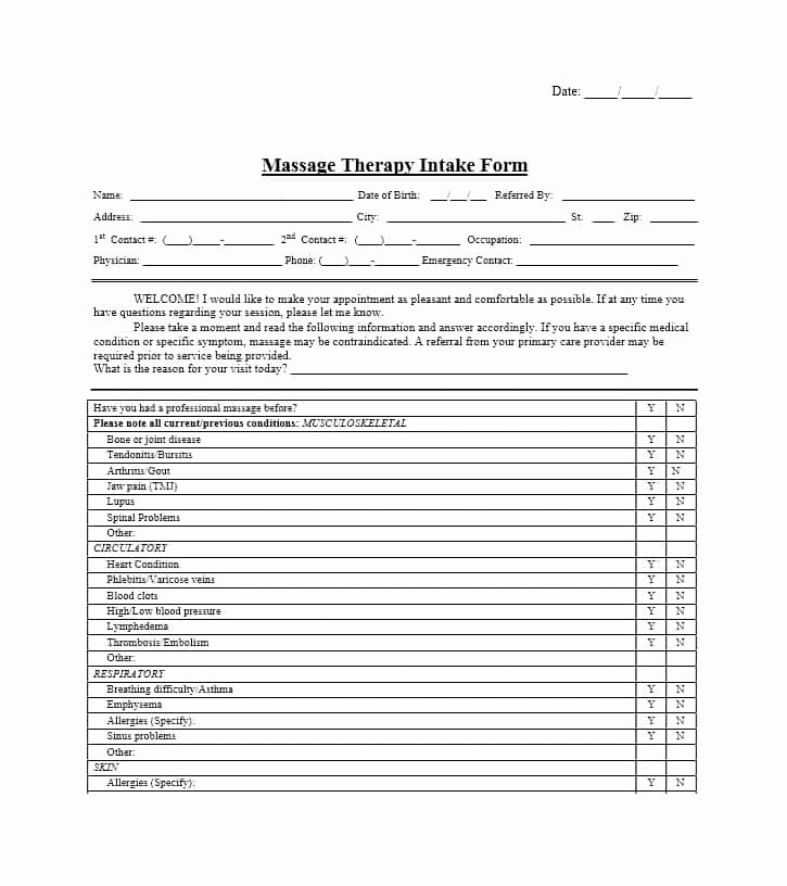 Massage Intake form Template Unique 59 Best Massage Intake forms for Any Client Printable