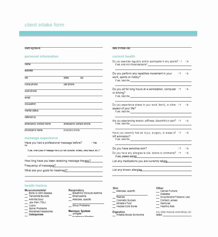Massage Intake form Templates Best Of 59 Best Massage Intake forms for Any Client Printable