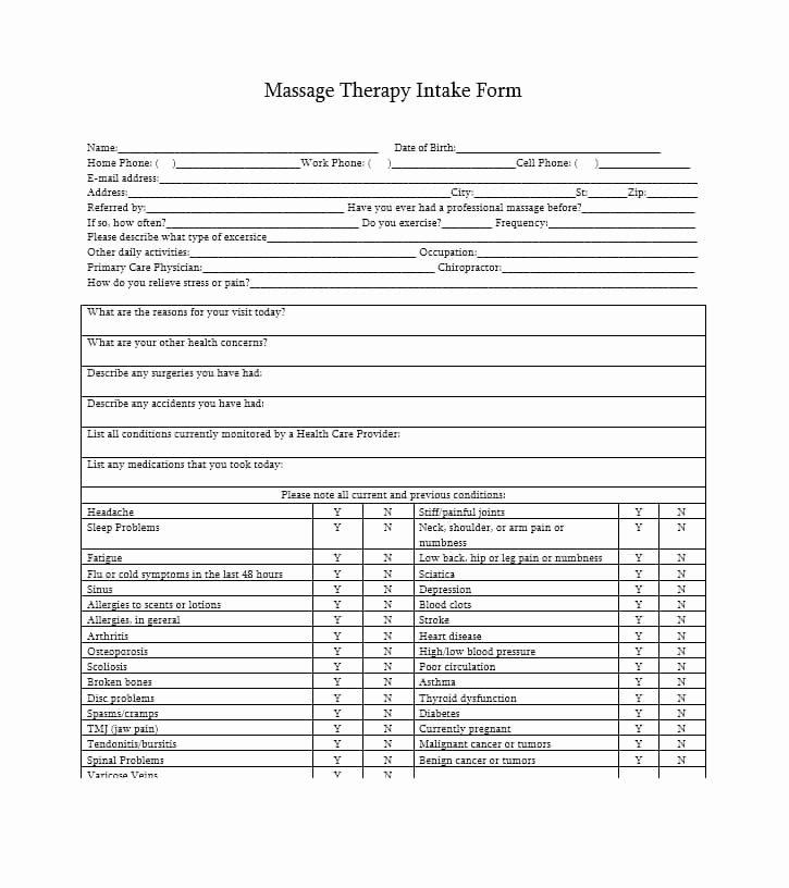 Massage Intake form Templates Best Of 59 Best Massage Intake forms for Any Client Printable