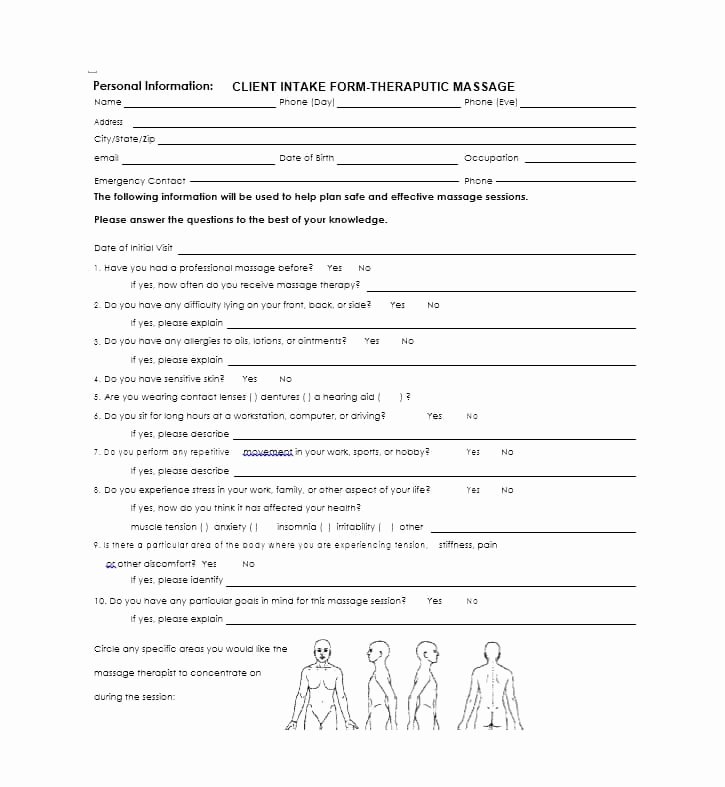 Massage Intake form Templates Fresh 59 Best Massage Intake forms for Any Client Printable