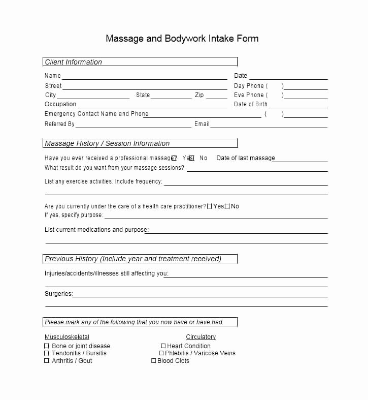 Massage Intake form Templates Fresh 59 Best Massage Intake forms for Any Client Printable