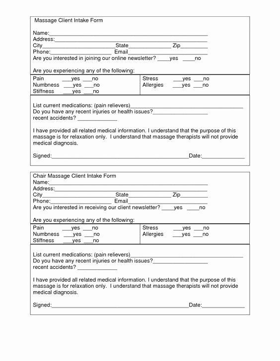 Massage Intake form Templates Lovely Massage Client Intake form Template