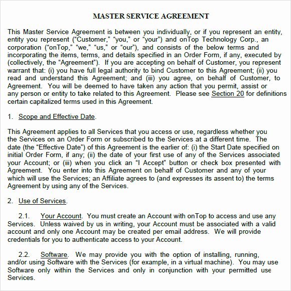 Master Service Agreement Template Awesome Sample Master Service Agreement 8 Documents In Pdf Word