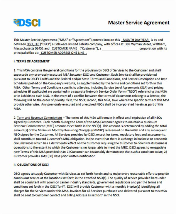 Master Service Agreement Template Elegant 41 Free Sample Agreements
