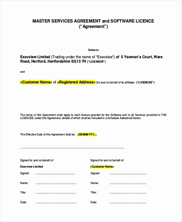 Master Service Agreement Template Inspirational Sample Service Agreement form 9 Free Documents In Pdf