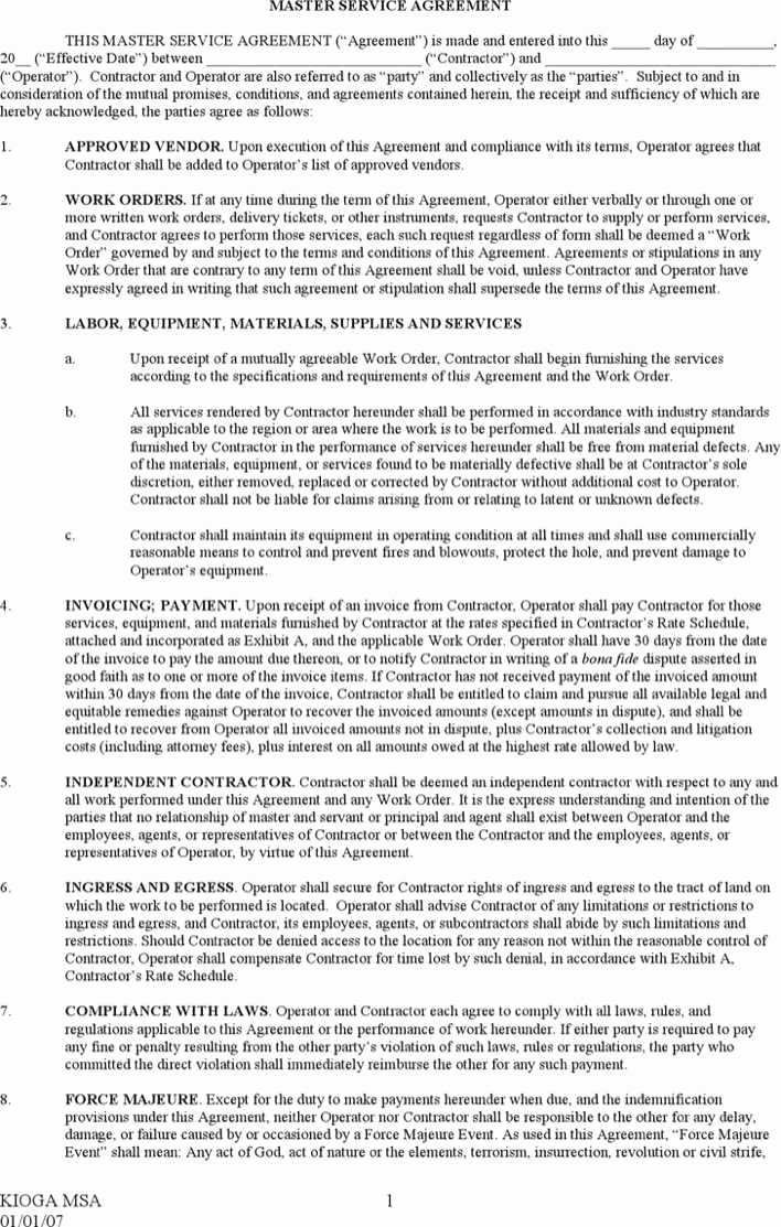 Master Service Agreement Template Lovely Master Service Agreement Template