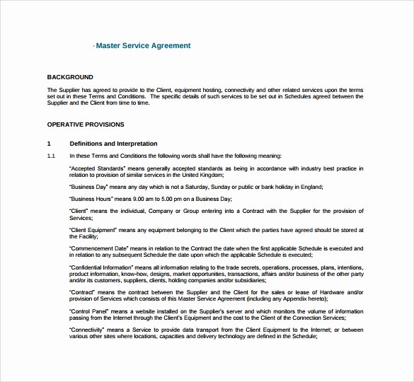 Master Service Agreement Template Lovely Sample Master Service Agreement 8 Documents In Pdf Word