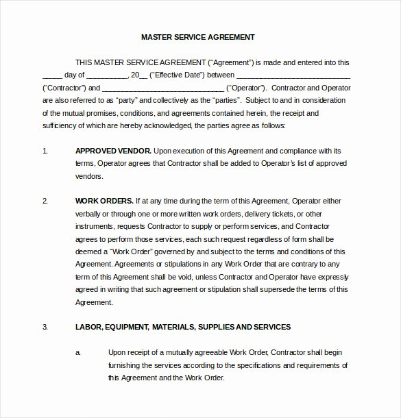Master Service Agreement Template Lovely Vendor Agreement Template – 28 Free Word Pdf Documents