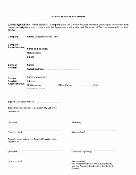 Master Service Agreement Template New Master Service Agreement Template